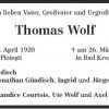 Wolf Thomas 1920-2011 Todesanzeige